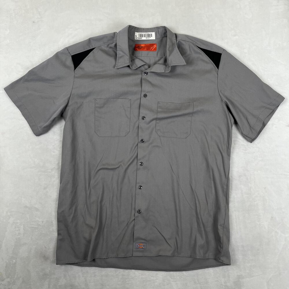 Dickies Shirt Mens 2XLT Gray Colorblock Short Sleeve Button Front Workwear